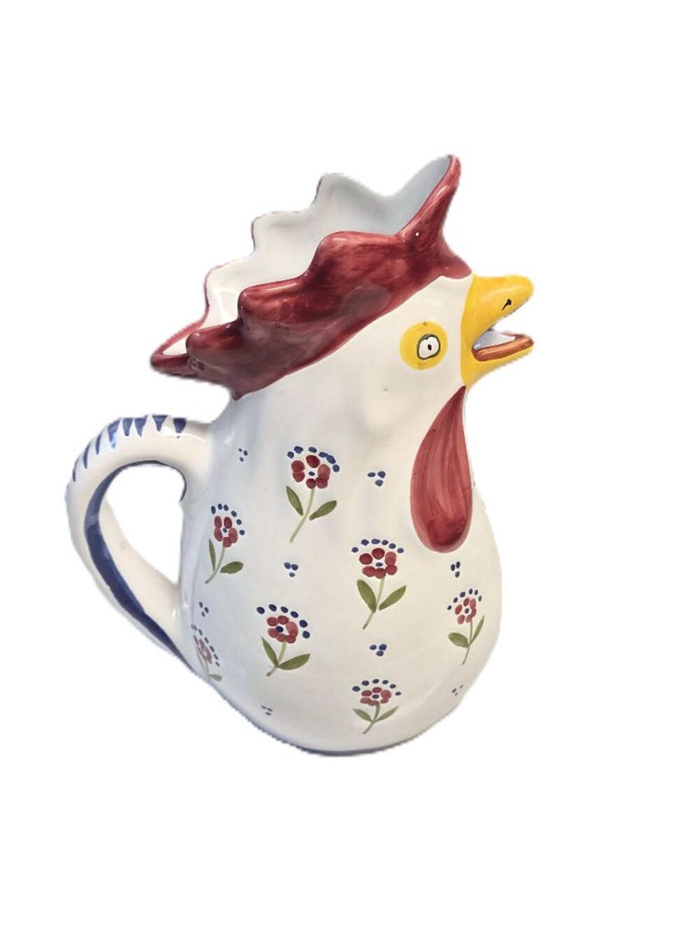 VTG Italian Majolica Rooster Pitcher Sigma Tastesetter Hand Painted Tuscan Farm